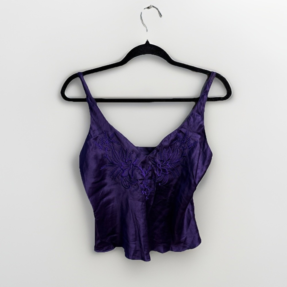 VTG Victorias Secret Gold Label | 100% SILK Eggplant Embroidered Camisole | Sz S